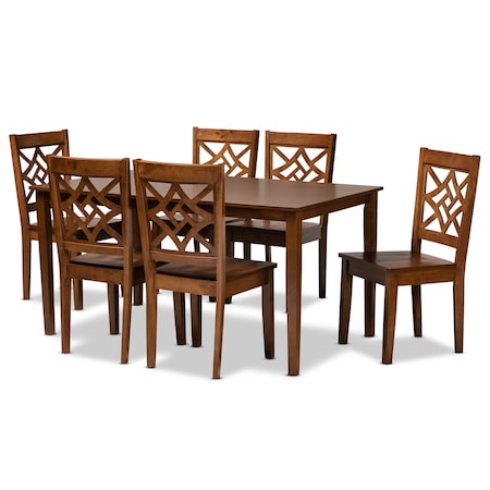 Baxton Studio Nicolette Modern and Contemporary Walnut Brown Finished Wood 7-Piece Dining Set 179-11388-10520-Zoro